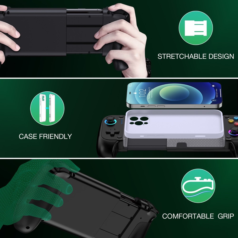 Mobile Game Controller for iPhone/Android,iOS Wireless Gaming Controller+RGB