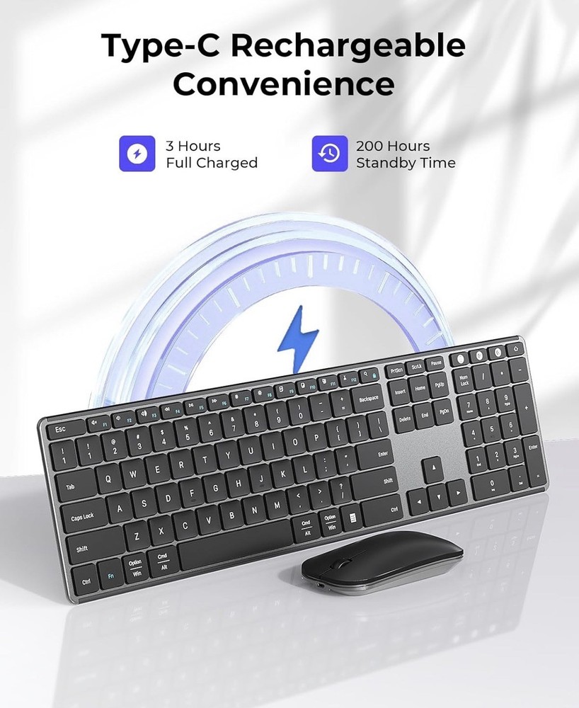 Seenda Wireless Bluetooth Keyboard Mouse Mac Multi-Device Rechargeable.