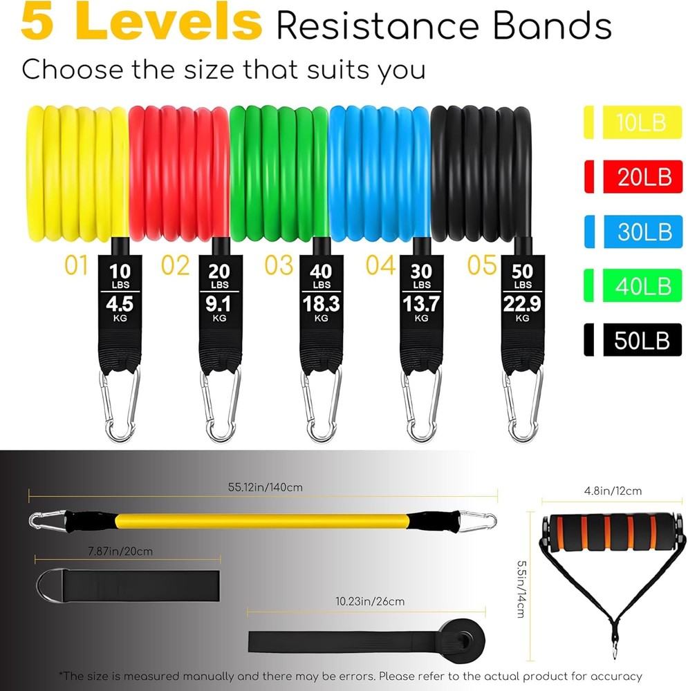 Resistance Bands Set with Door Anchor Training System, 5 Colors Stackable up to