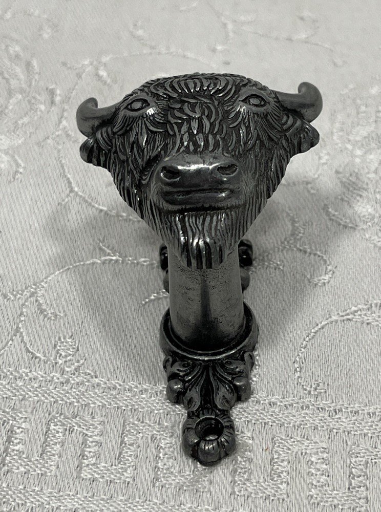 2 Buffalo Bison Wall Hook Keys Coats Single Hook Drawer Pull Pewter Ranch Spain