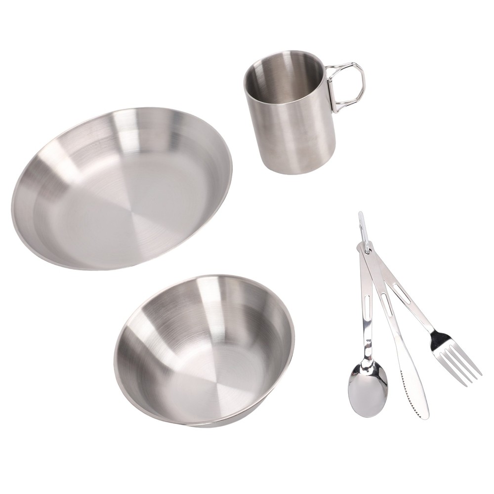 Portable Stainless Steel Camping Tableware Set Double-layer Cup Thickened B TAGX