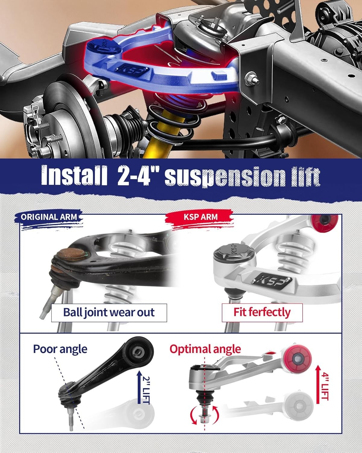 KSP Forged aluminum Upper Control Arm For 2004-2020 Ford F150 W/ 2-4" Front Lift