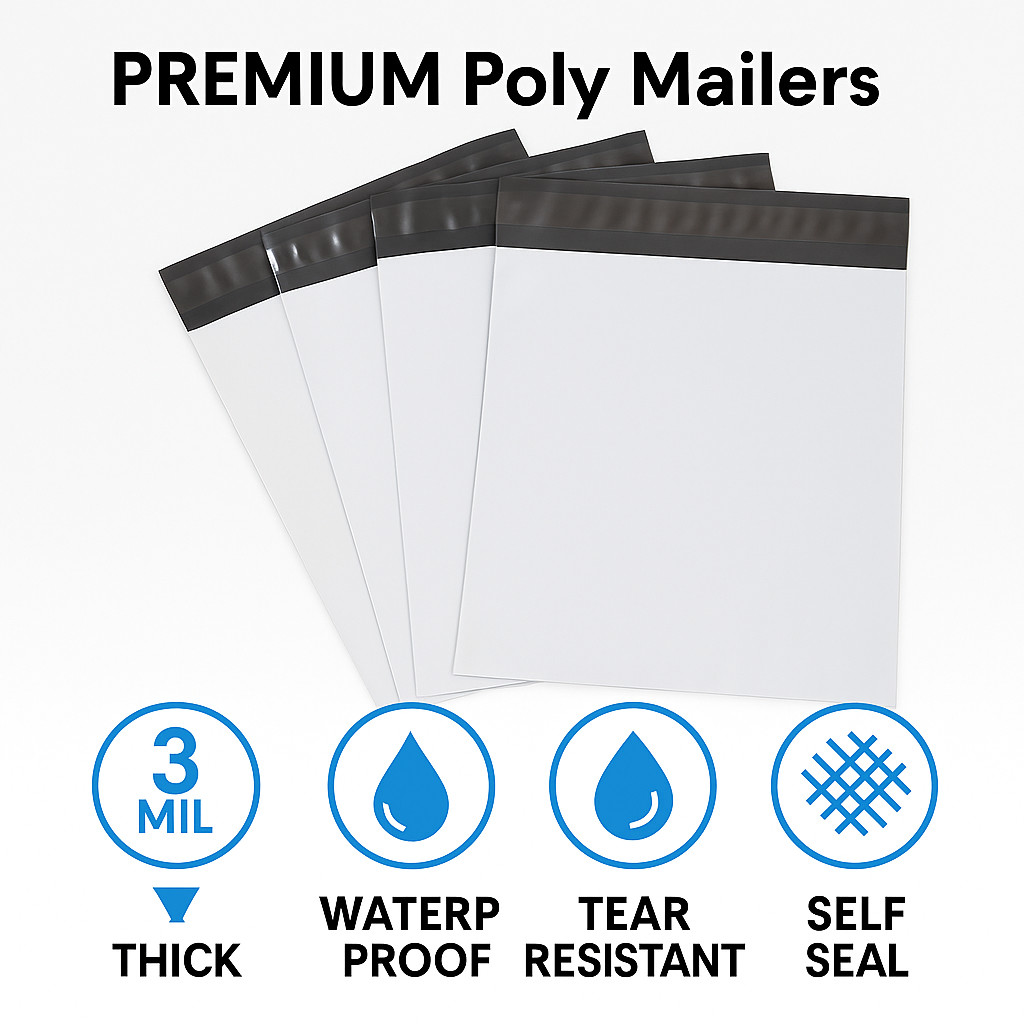 PREMIUM Poly Mailers – 2 Mil Thick Self Seal Waterproof Tear Resistant Envelopes