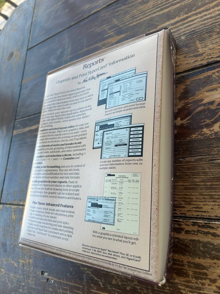 Reports 1.2 HyperCard Report Generator Macintosh Software Boxed