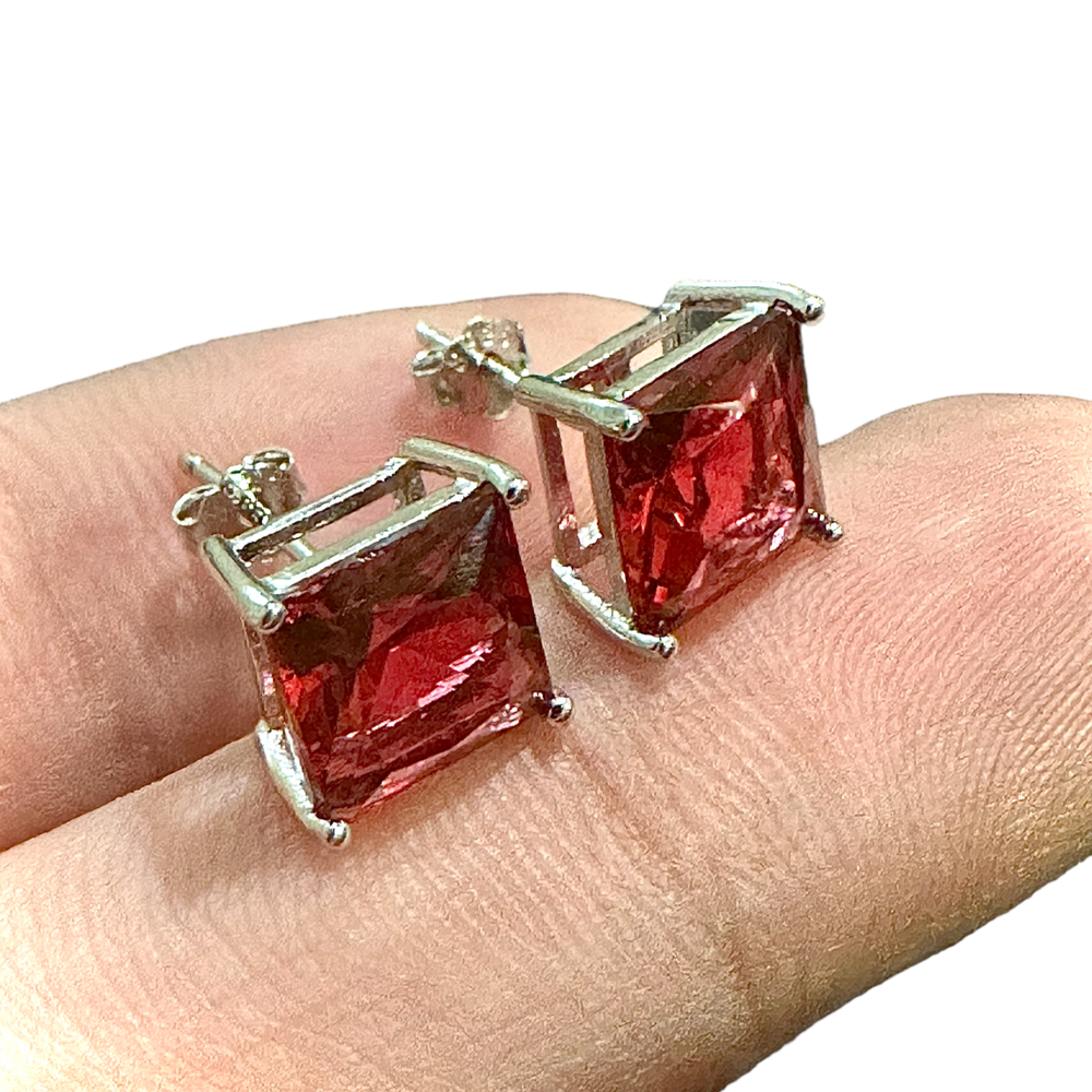 Ruby Stud Earrings Sterling Silver 925 8MM Stud Earrings for Women lab-created
