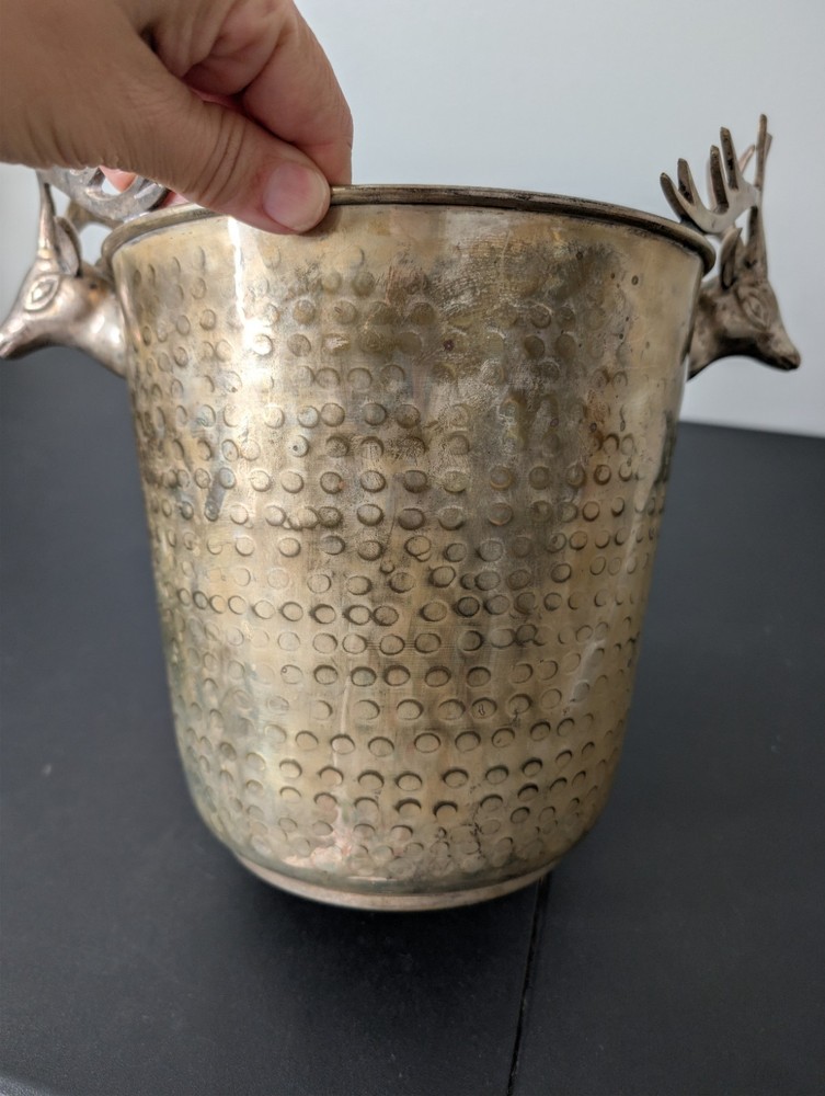 International Silver Company Handmade Silver Plated Two Stag Head Bucket