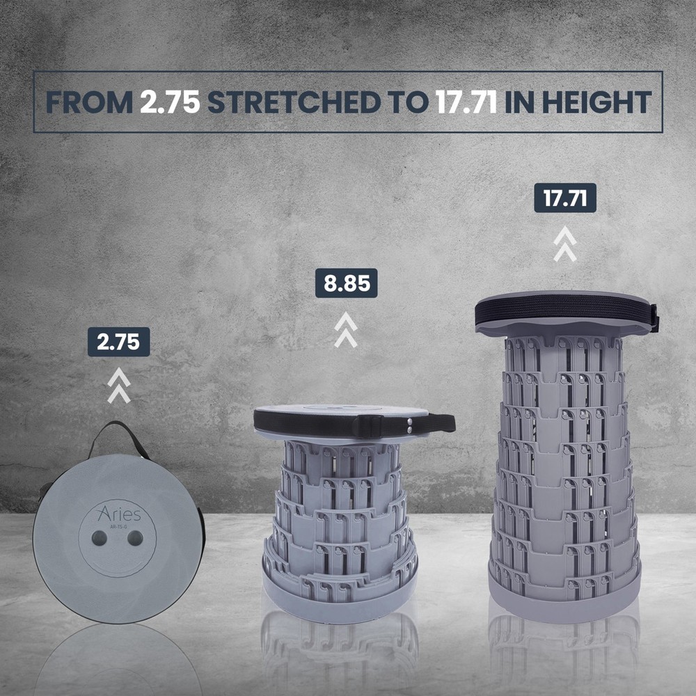 Aries Portable Telescoping Stool/Chair, Solid Gray