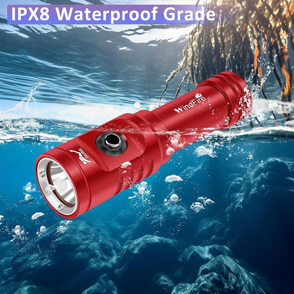 WINDFIRE TS08 Dive Light Super Bright, Scuba Flashlight Red-TS08