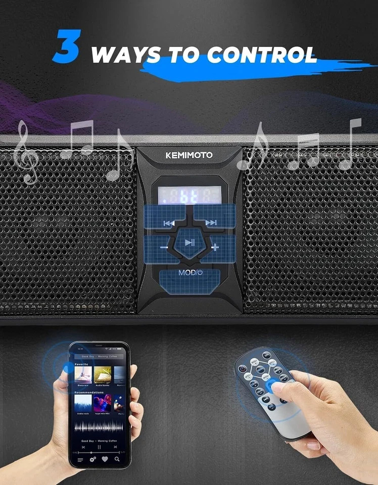 KEMIMOTO 16IN Universal RGB ATV UTV Sound Bar Speaker Marine Soundbar