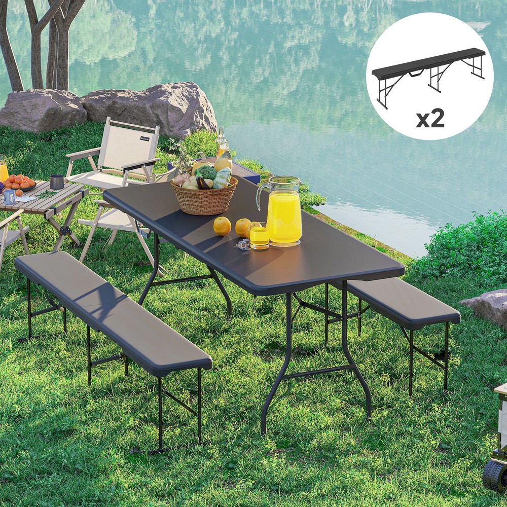 2 Pack 6 ft. Plastic Folding Benches, Black