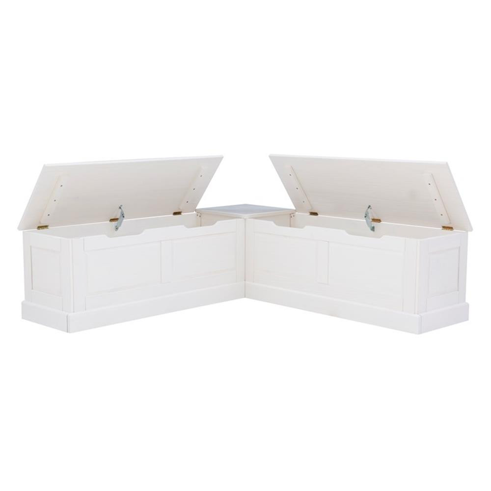 Linon Troyin Backless Corner Nook with Storage in Solid White Pine