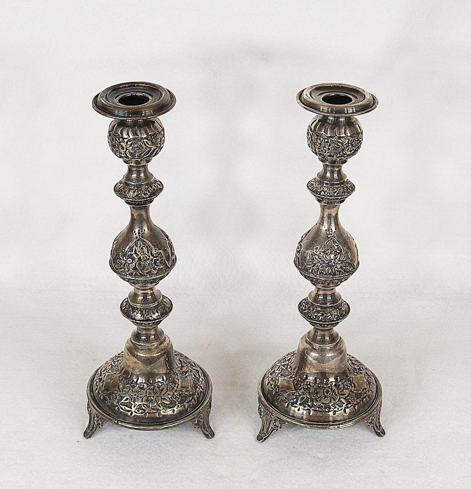Antique Russian 84 Silver Sabbath Candlesticks