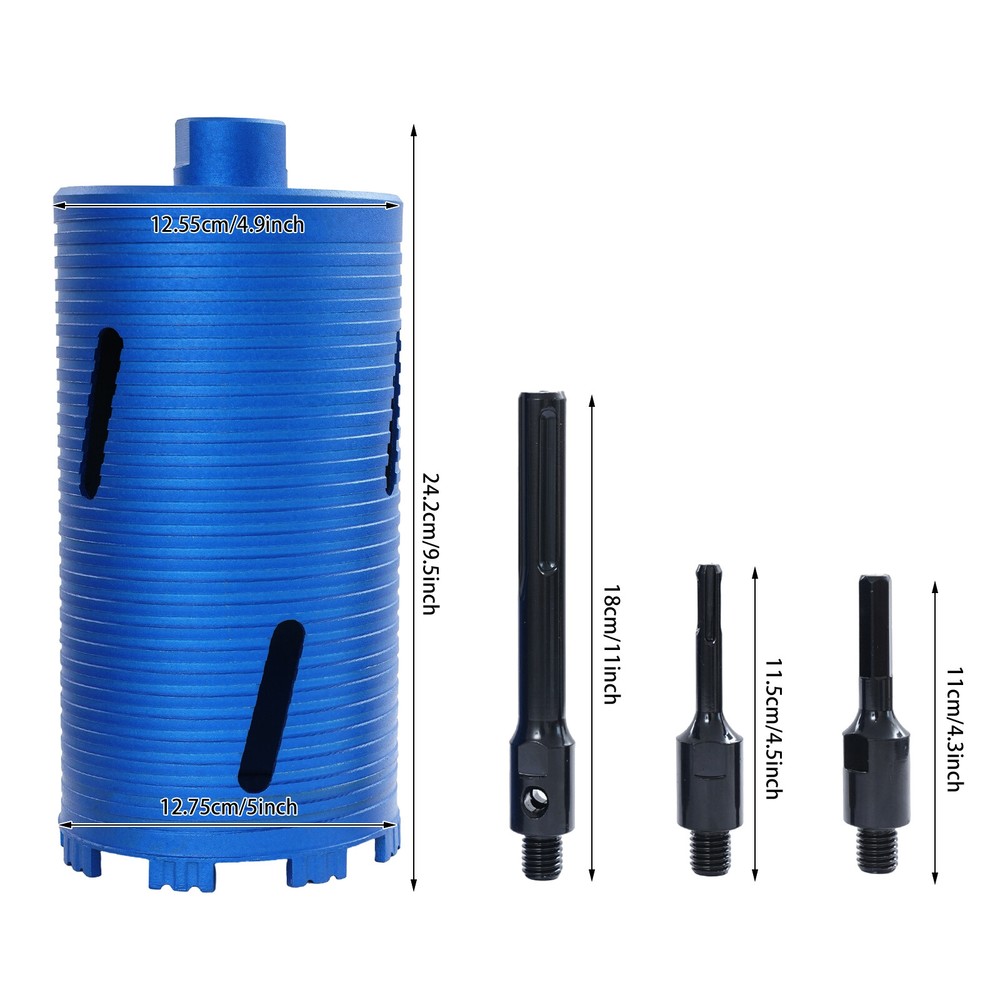 5/8 Inch Thread Drill Bit Core Drill Bit W/3 Adapters Concrete Drilling Bit