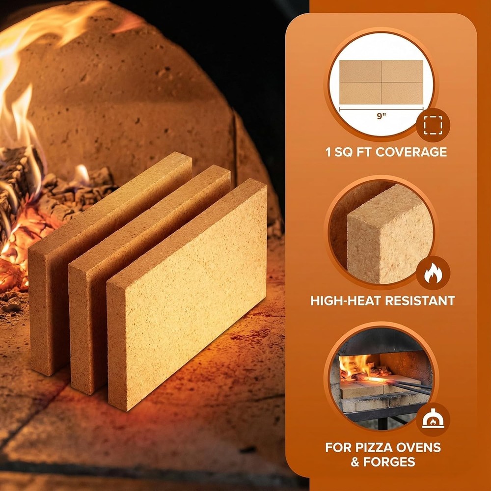 3 Pack High Temp Firebricks 9x4.5x0.8 3000F Insulating Refractory Fireclay