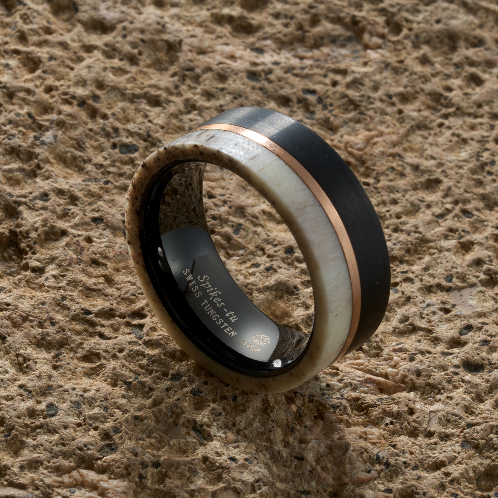 8mm ATOP Deer Antler Rose Gold Plated Men's Wedding Band Tungsten Ring