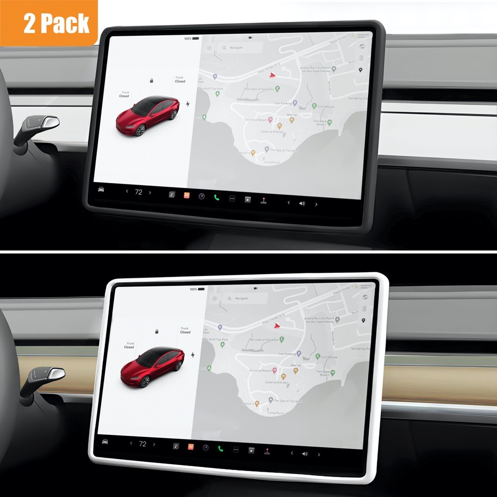 2 Pack Silicone Screen Frame Protector for Tesla Model Y & Model 3 2017-2024