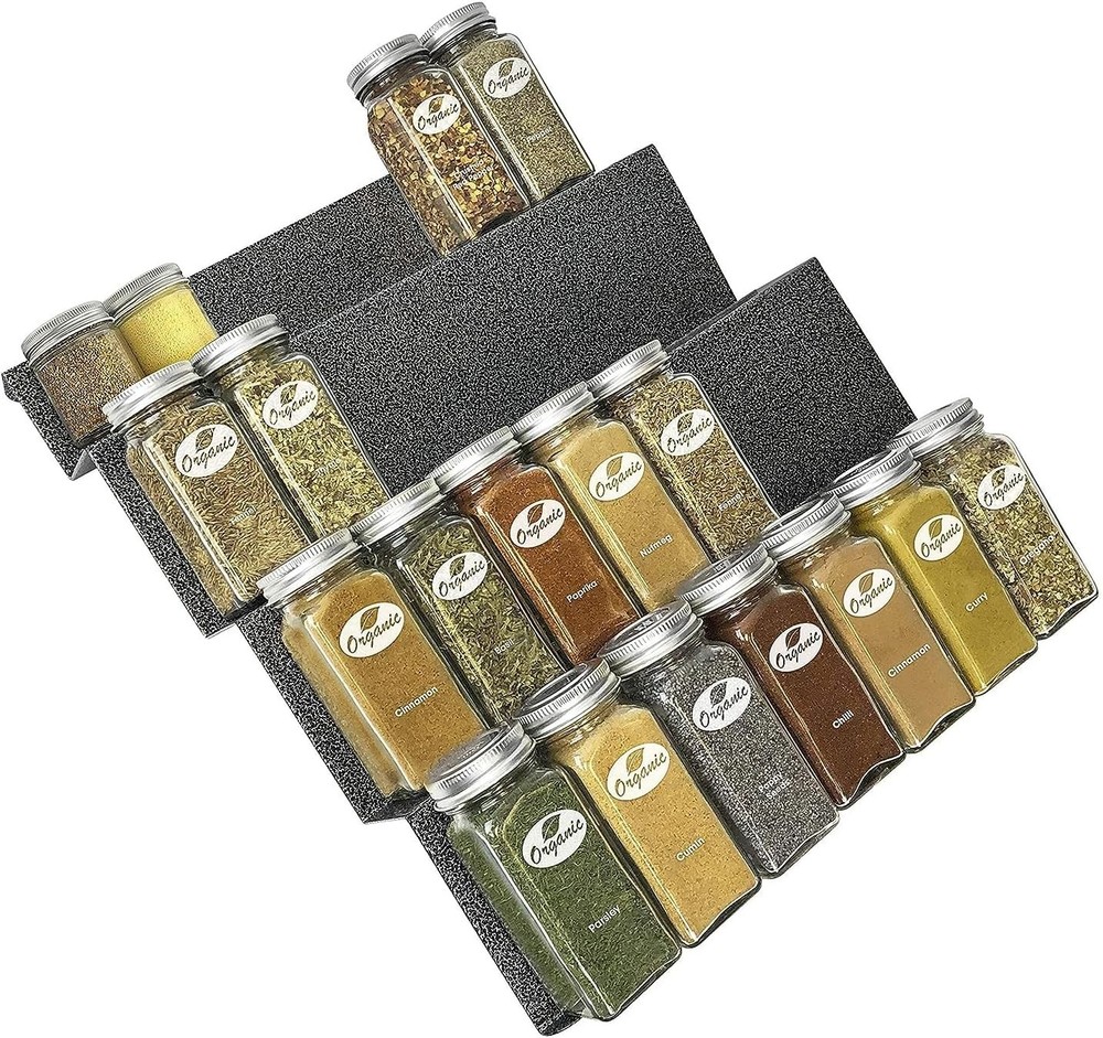 Durable Silver Metallic Spice Rack Tray for Stylish Kitchen Organization - Large