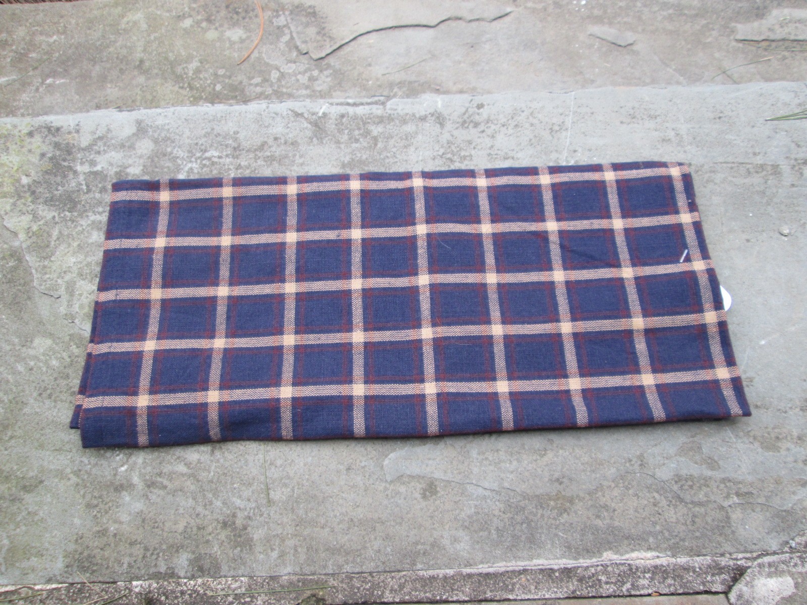 REENACTOR 18TH C COLONIAL INDIGO BLUE TAN COTTON TEA TOWEL WINDOWPANE PLAID NEW