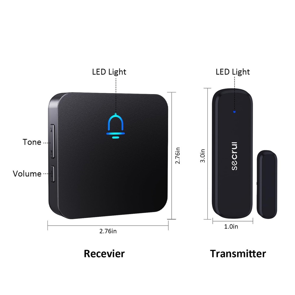SECRUI Wireless Door Chimes When Entry for 1 sensor 1 receiver, Black