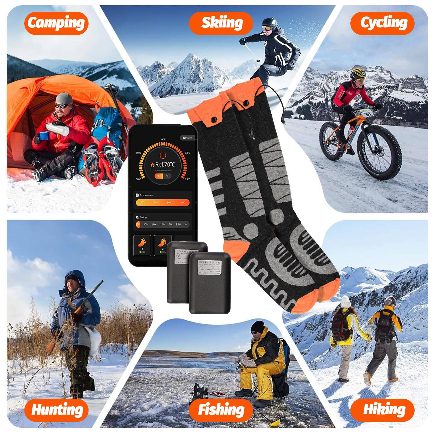 Electric Heated Socks for Men Women APP Control 5000mAh Rechargeable Battery