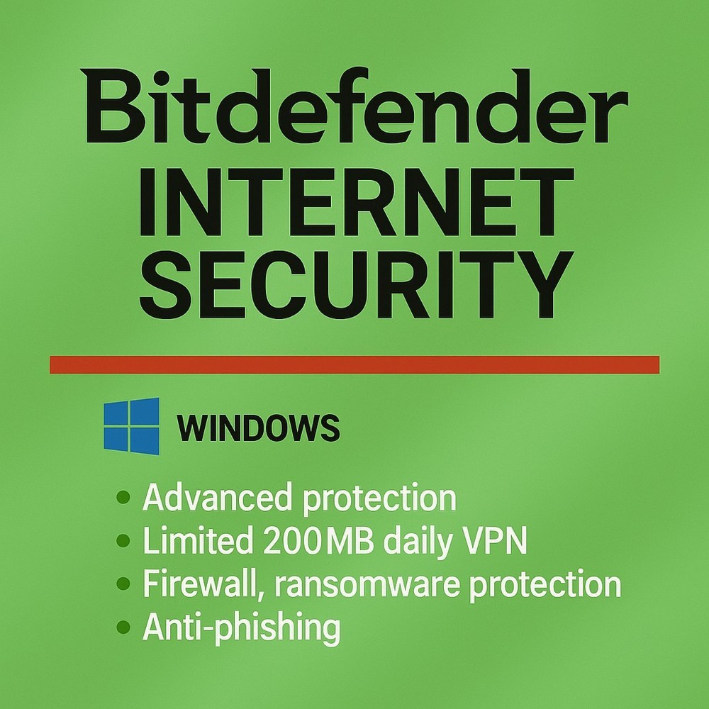 Bitdefender Internet Security - 3 Years 5 Devices +  Daily VPN