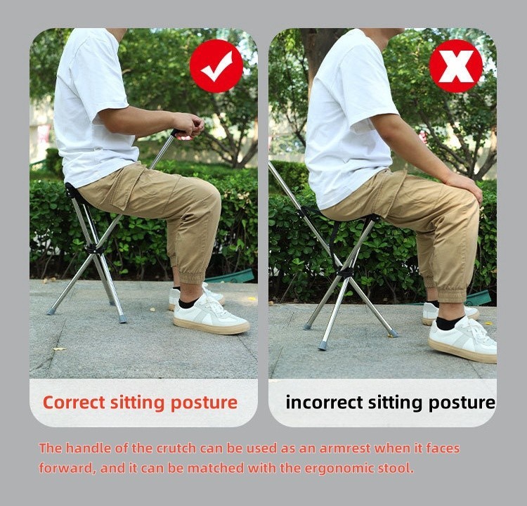 Folding Walking Cane with Seat Stool Comfortable Soft Handle for Elderly