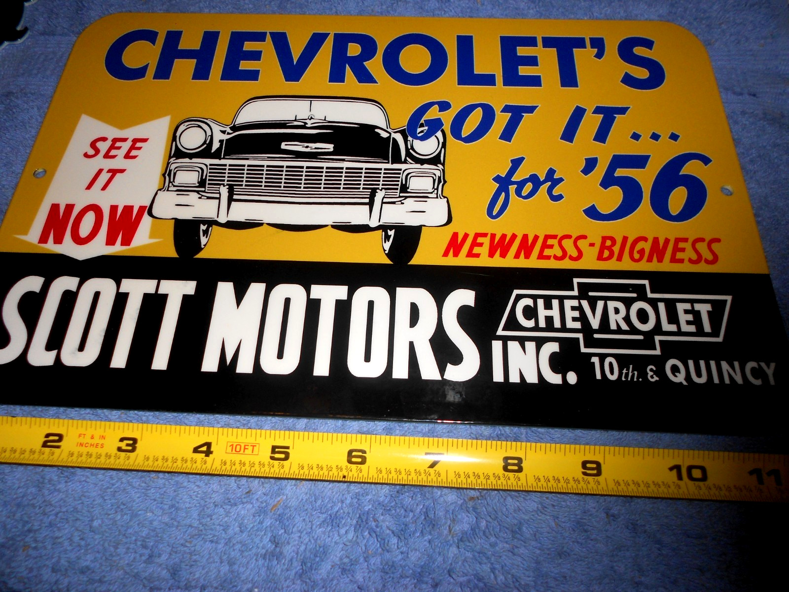 VINTAGE 1956 CHEVROLET "SEE THE NEW CAR 12" ADVERTISING SIGN DIE-CUT METAL CHEVY