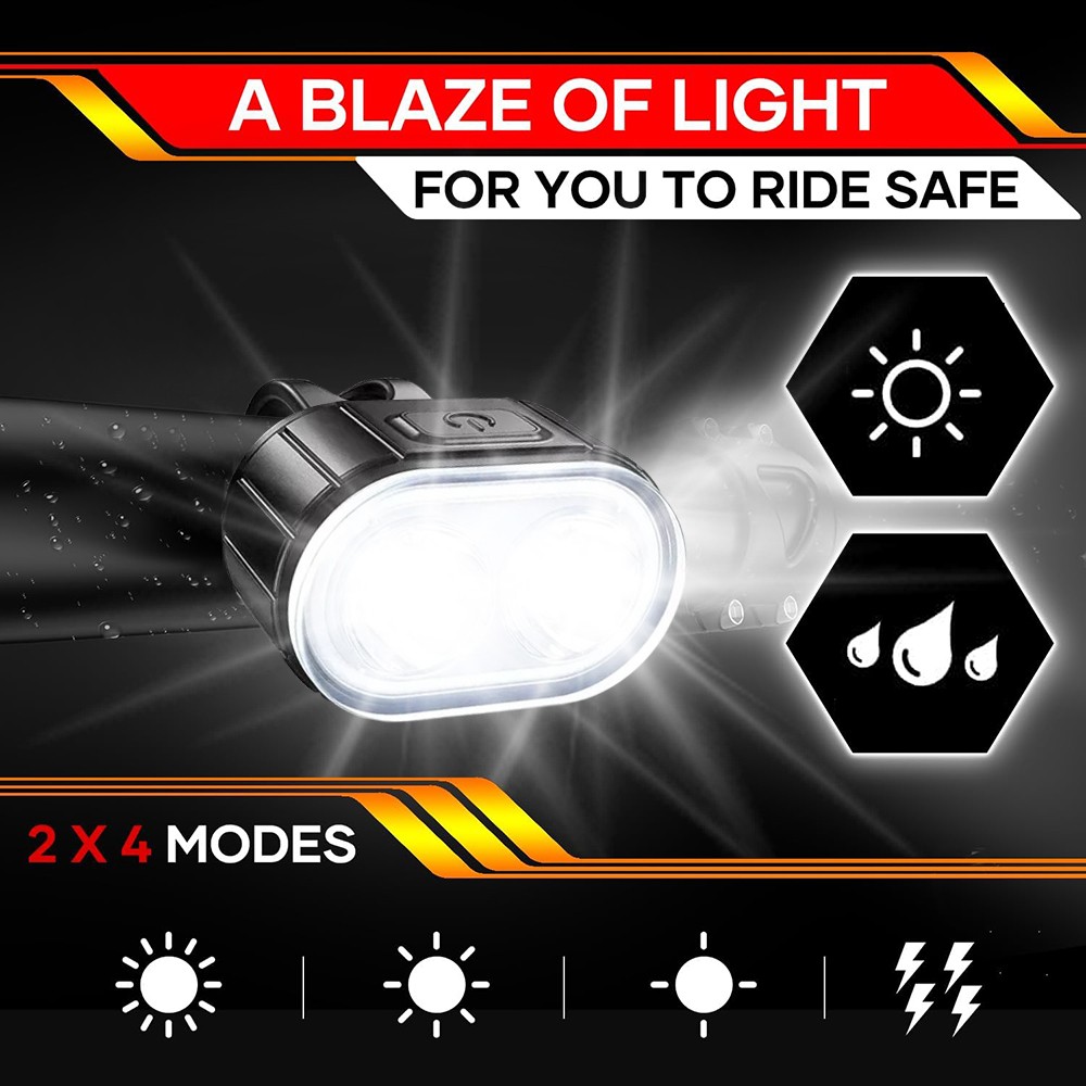 USB Rechargeable Bright LED Bicycle Bike Front Headlight and Rear Tail Light Set