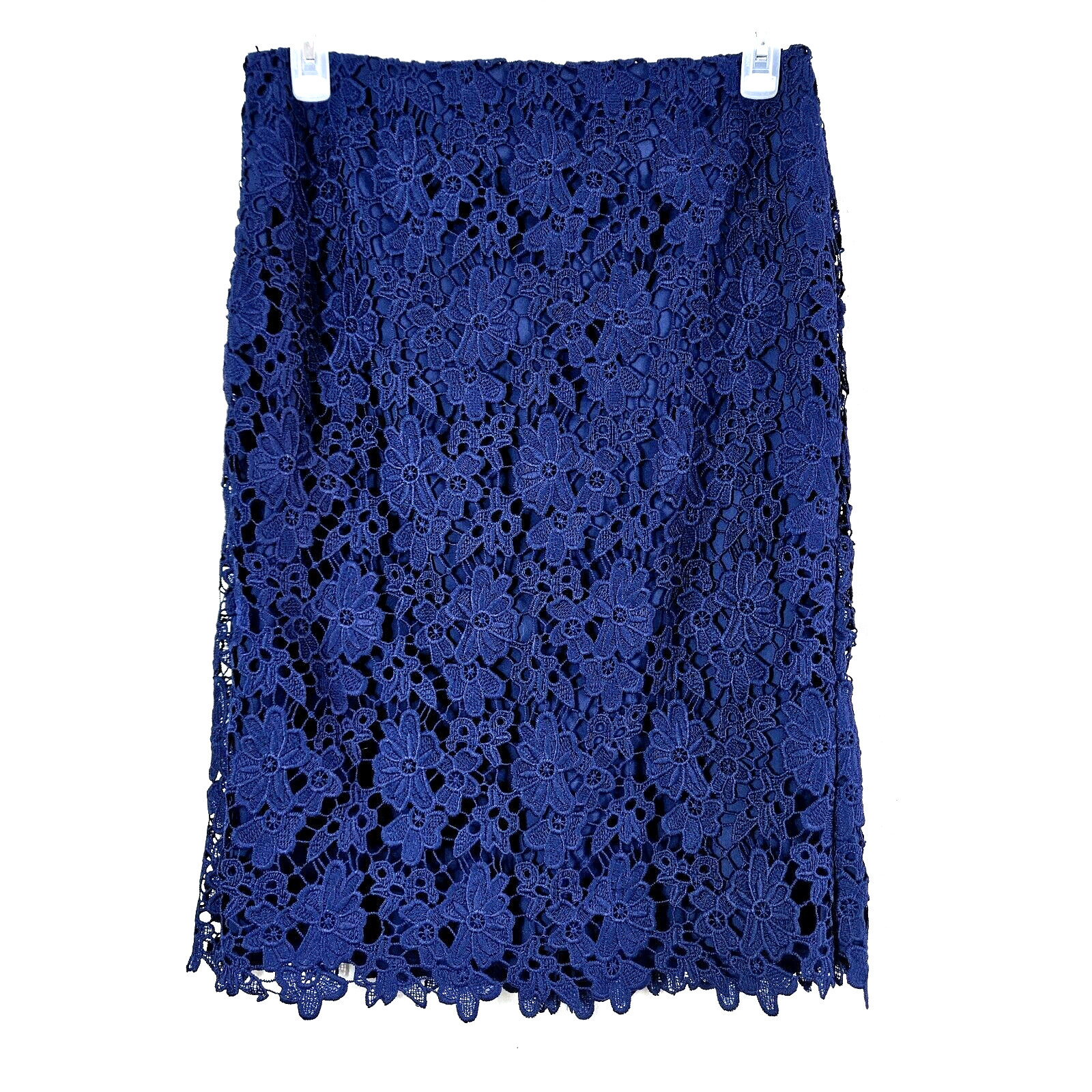 Liz Claiborne Blue Floral Lace Skirt Sz 12 Waist 32" Boardroom Chic Office Core