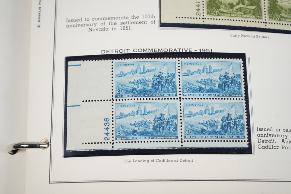 US 1950s-1960s COLLECTION OF 240 MINT PLATE BLOCKS STORED IN MINKUS ALBUM