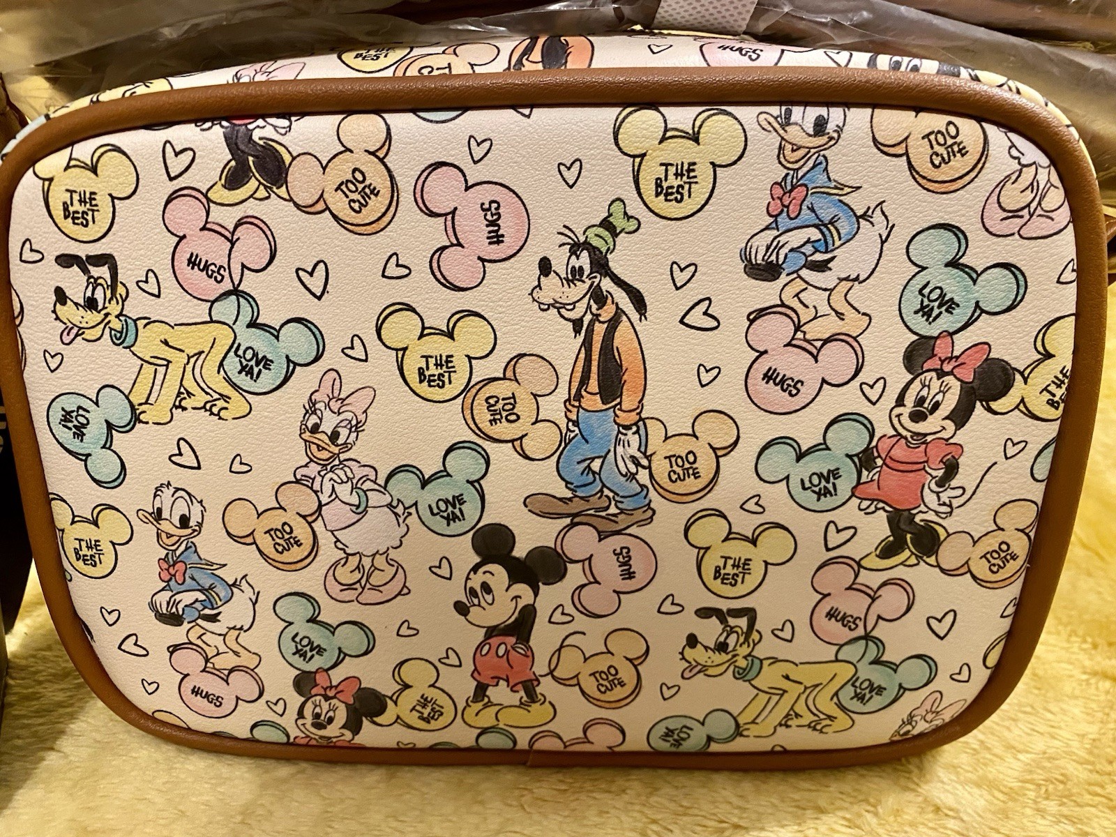 LOUNGEFLY Disney Mickey Mouse & Friends Candy Camera Zip Closure Crossbody Bag.