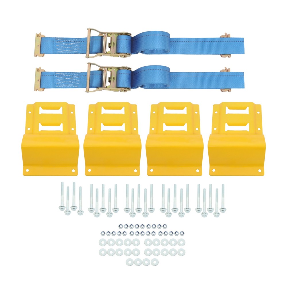 LABLT Secure Cargo E Track Wheel Chock System 7.5' Blue Ratchet Tie Down Straps