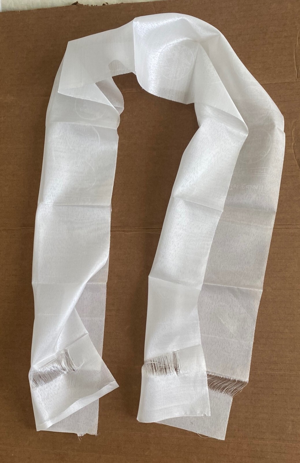 Tibetan Silk Offering Scarf (or Khata) WHITE w/ Auspicious Symbols for Dharma