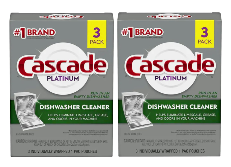 Cascade Platinum Dishwasher Cleaner, 3 count 2 Boxes