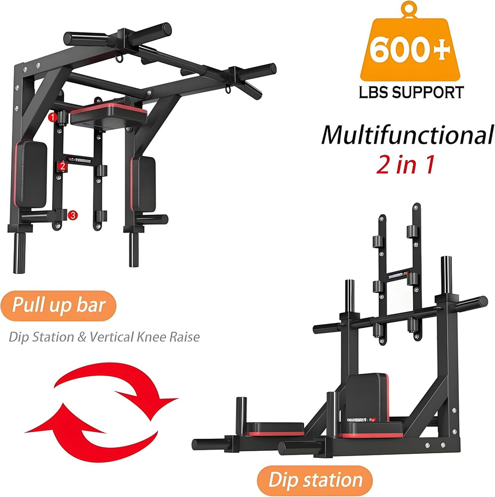 Pull Up Bar Wall Mount Dip Station 800 Lbs