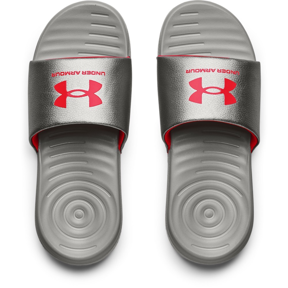 Under Armour 3023772 Women's UA Ansa Fix Slides, Metallic Tin, Size 8