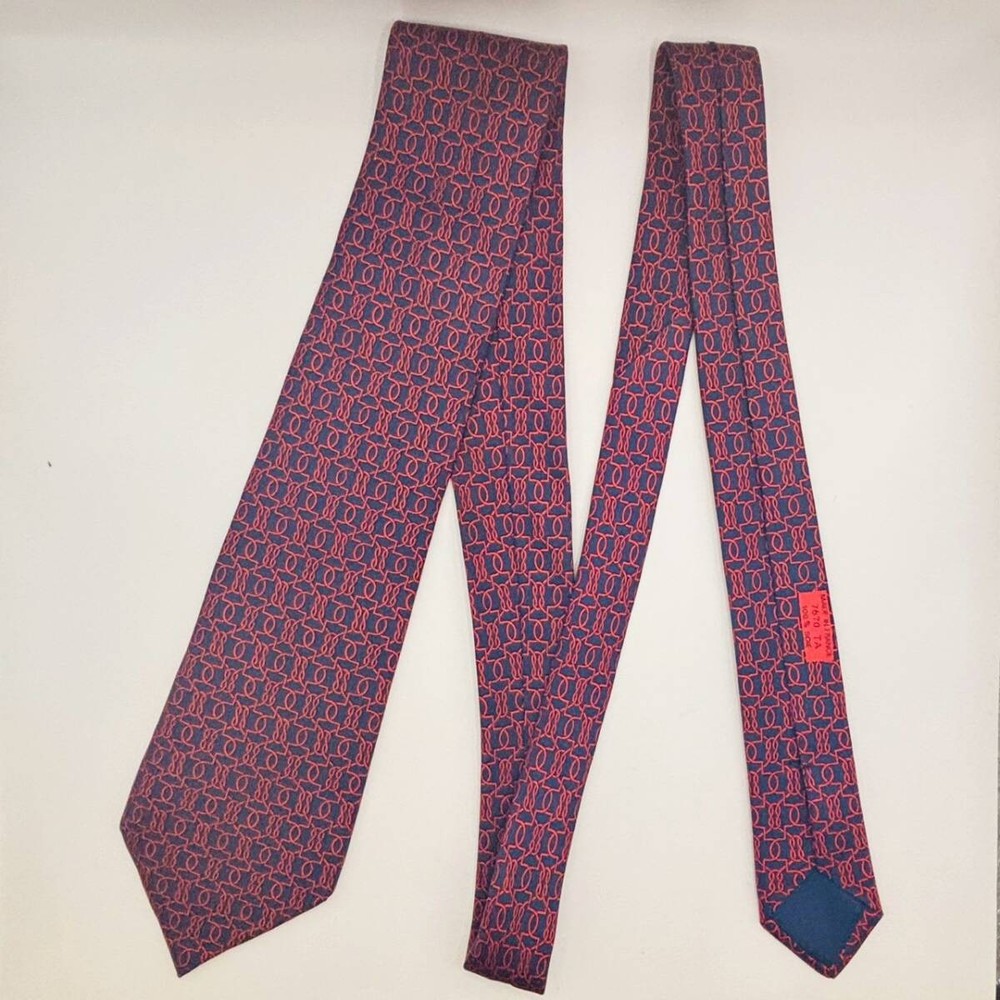 HERMES Tie Navy Red Rope Pattern 7670 TA