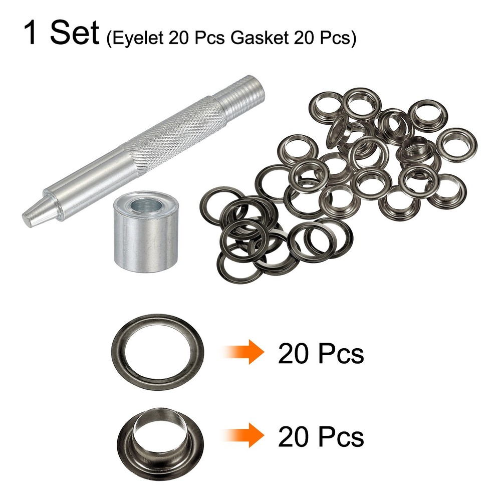 20Set Grommets Eyelets Kit 8mm Copper Eyelets with Setting Tool Gun Black