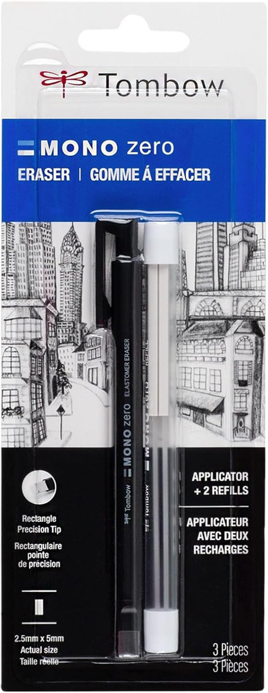 Tombow 57317 Mono Zero Eraser Value Pack, Rectangle 2.5Mm. Precision Tip Pen-Sty