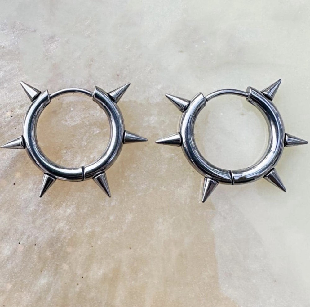 Silver Titanium Spike Hoop Earrings.