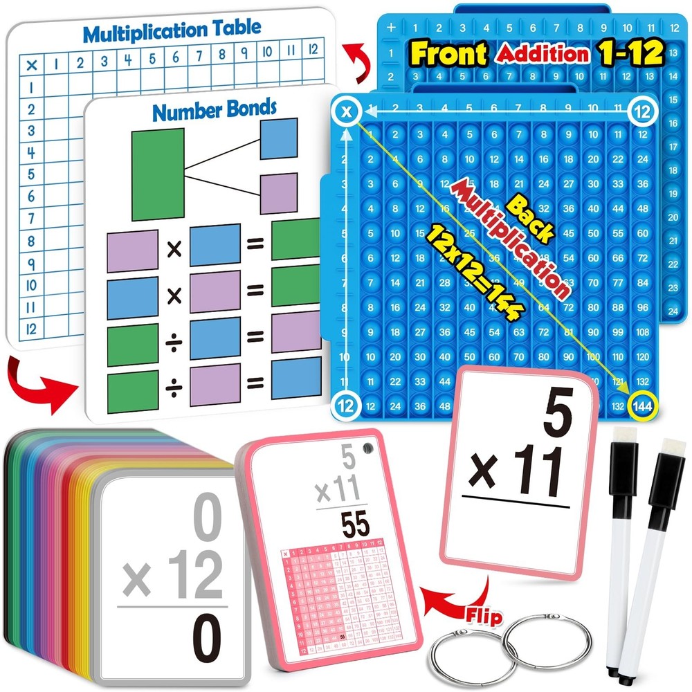 Torlam Multiplication Flash Cards + Math Board, Time Table Chart Flashcards f...