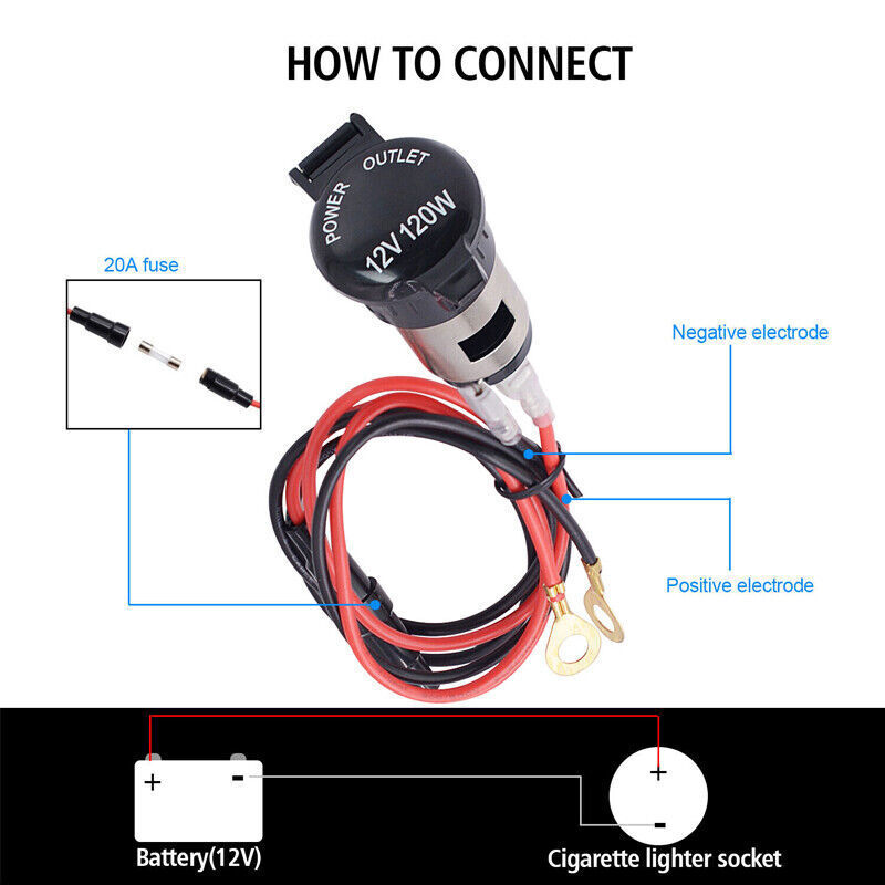 12V Auto Car Cigarette Socket Lighter Power Plug Outlet Adapter w/ 40" Line