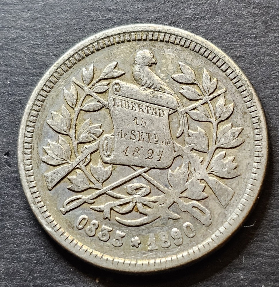 1890 Twenty Five 25 Centavos Guatemala Nice Condition Silver Coin