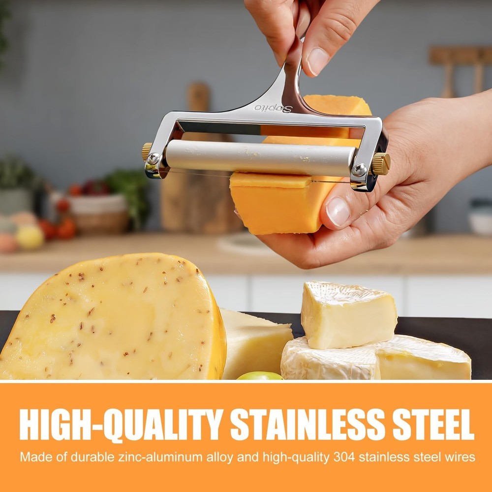 Stainless Steel Wire Cheese Slicer With 3 Extra Wire Adjustable Thickness Silver