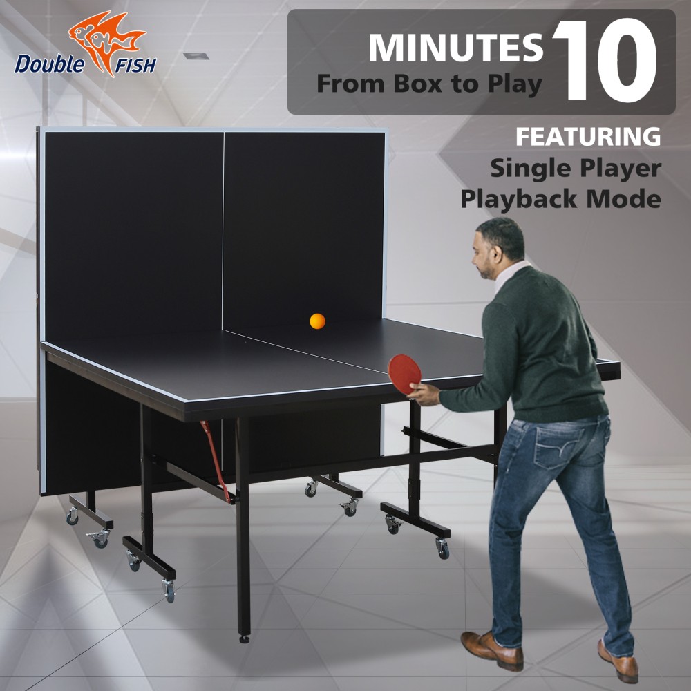 9 Ft Mid Size Table Tennis Table Set,Foldable Ping Pong Table,Single Player Game