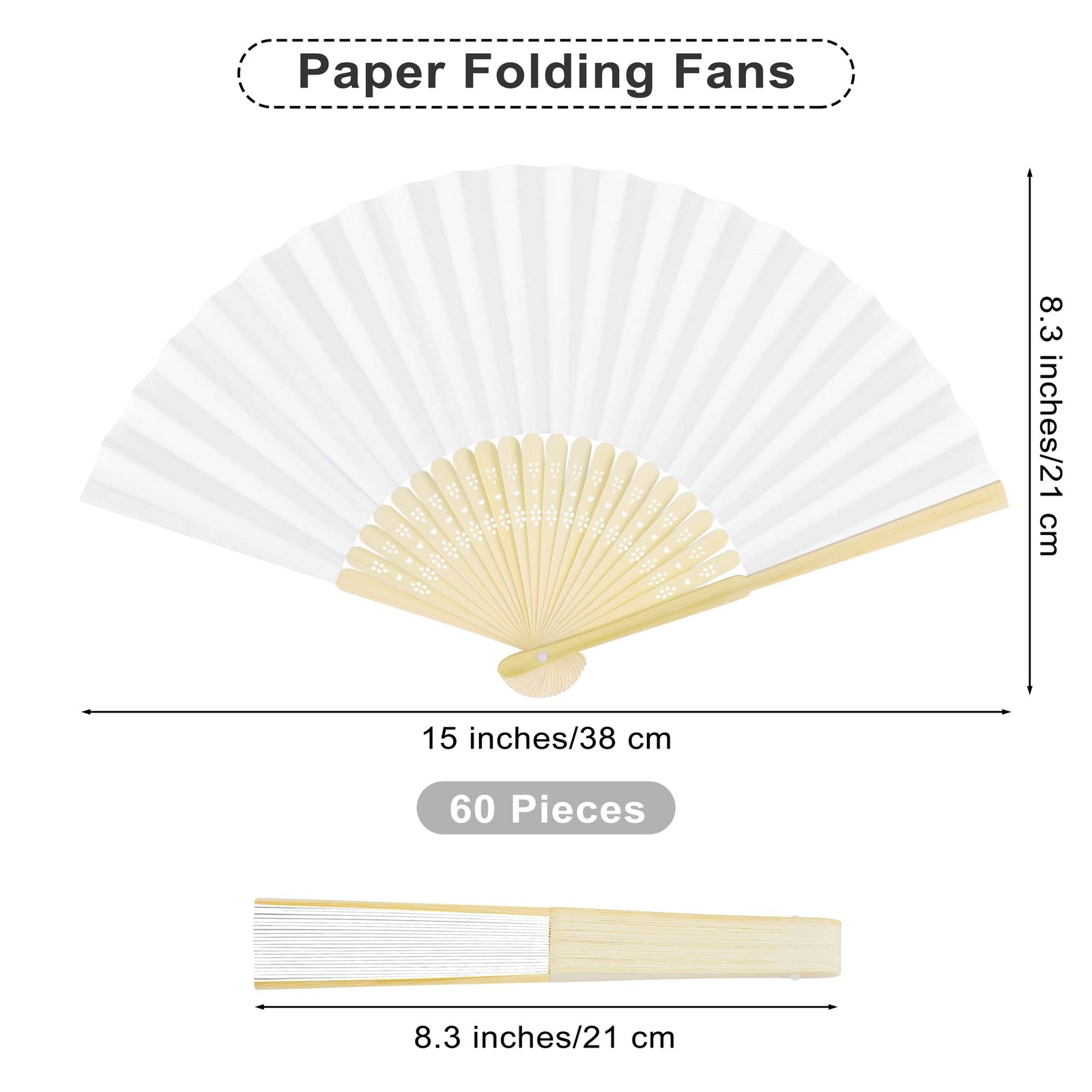 Aodaer 60 Pieces Paper Folding Fans Bamboo Handheld Folded White