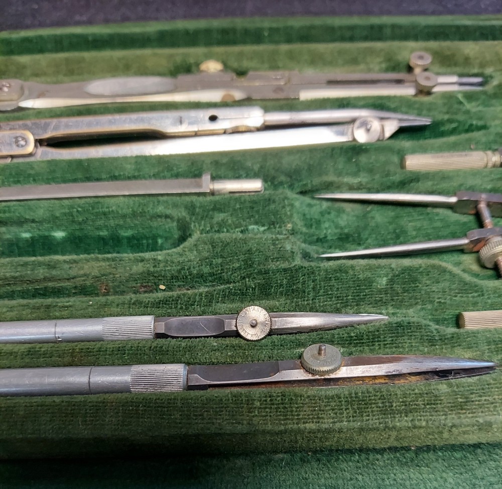 Vintage B.K. Elliott Company Drafting Compass Tool Set With Case