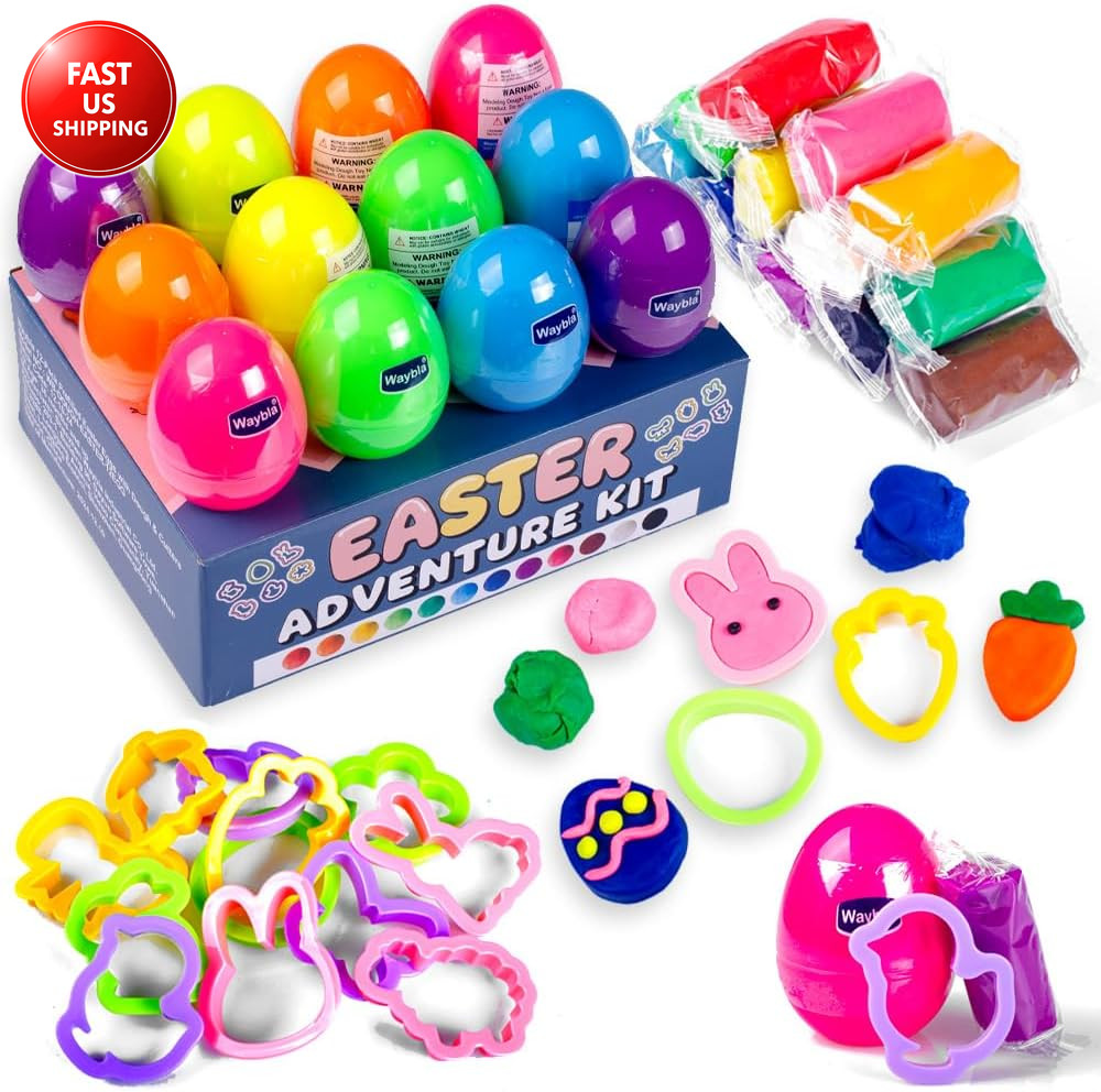 12-Pack Prefilled Easter Eggs with Modeling Dough & Easter-Shaped Cutters, Non-C