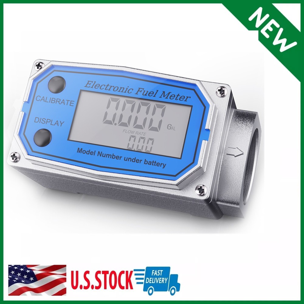 Flow Meter 1" Digital Turbine Fuel Meter Waterproof Inline NPT Thread Flowmeter