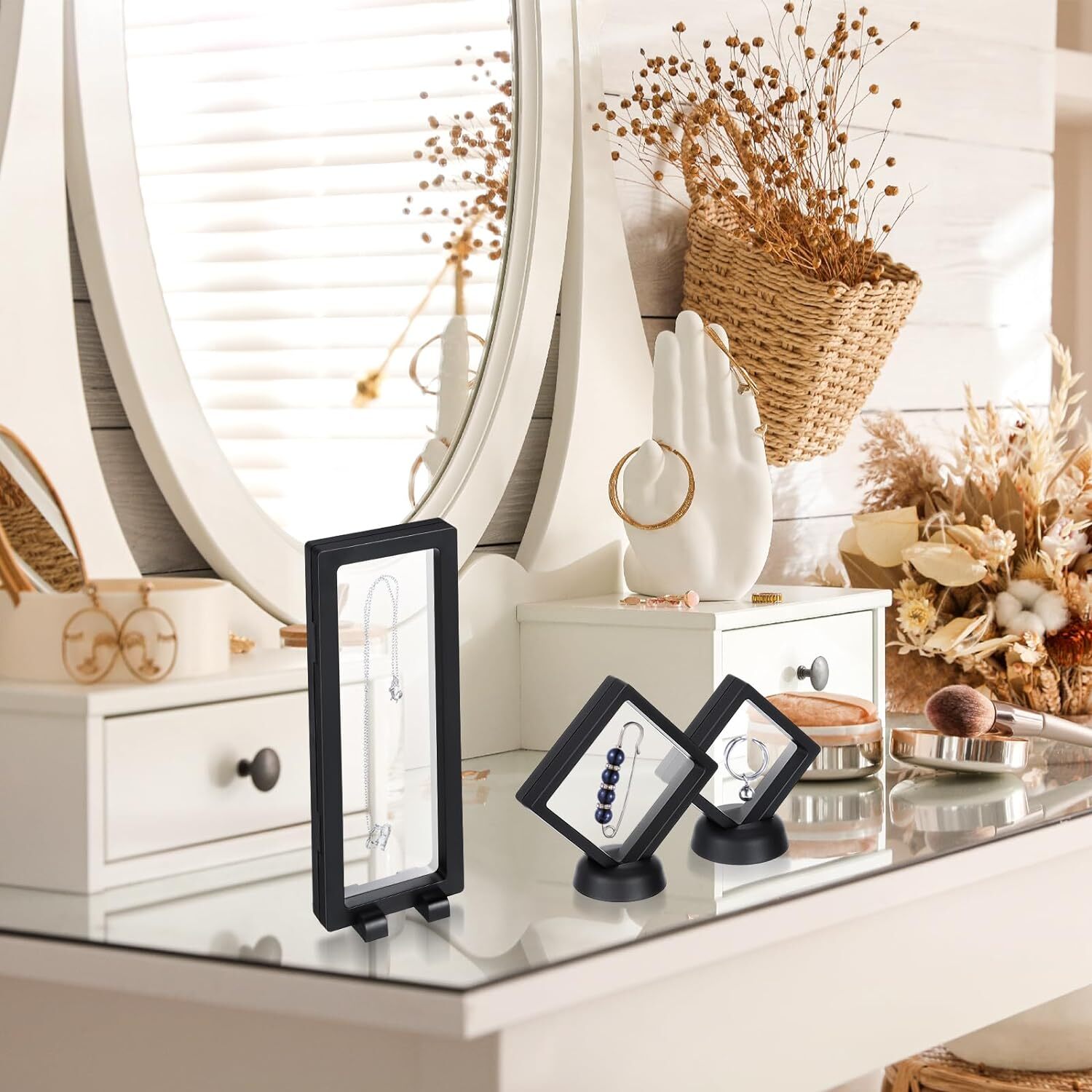 30 Pack 3D Floating Display Stand Frame Case Coin Holder with Base Transparent